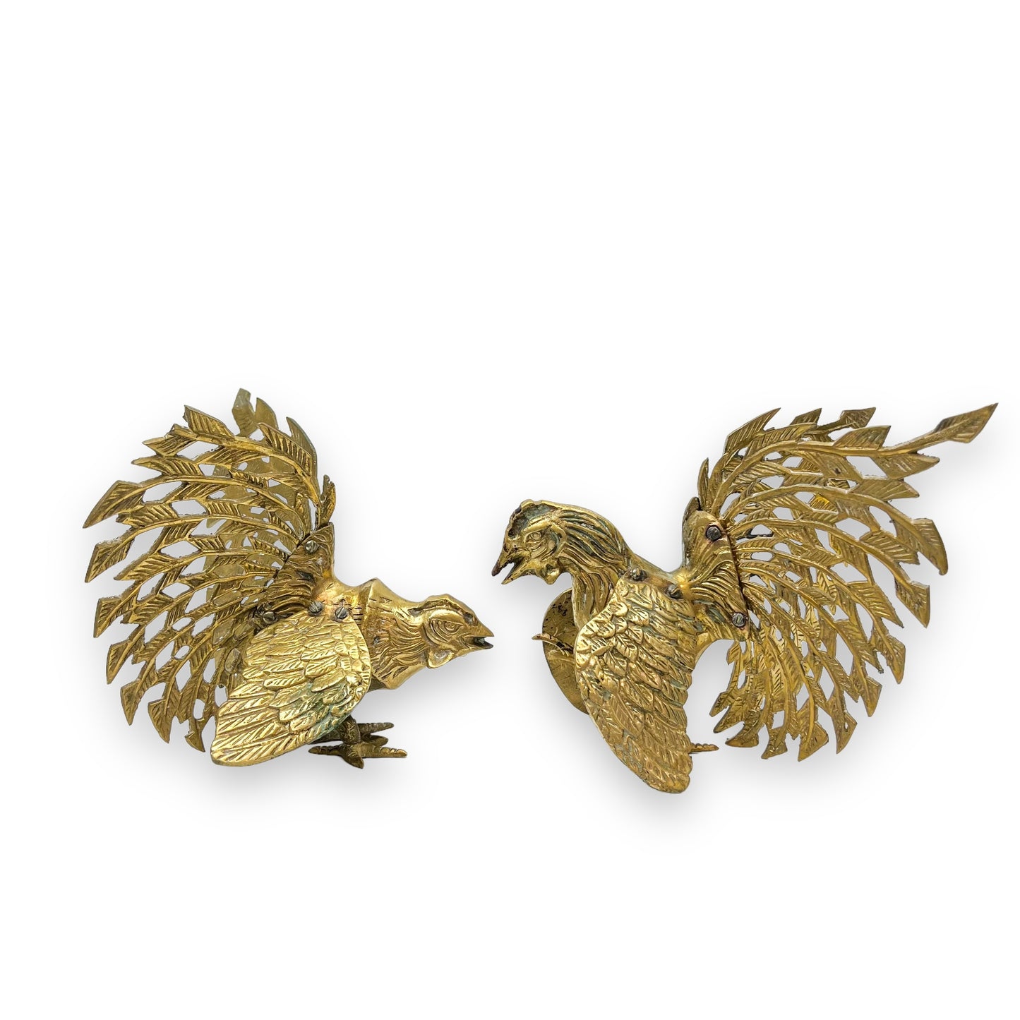Vintage Pair set of Brass Fighting Roosters