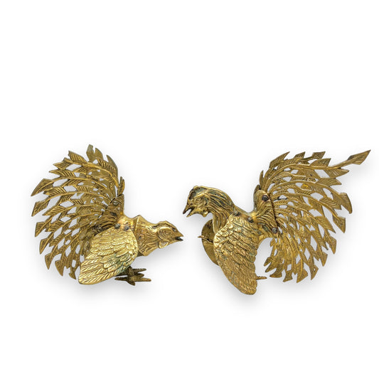 Vintage Pair set of Brass Fighting Roosters