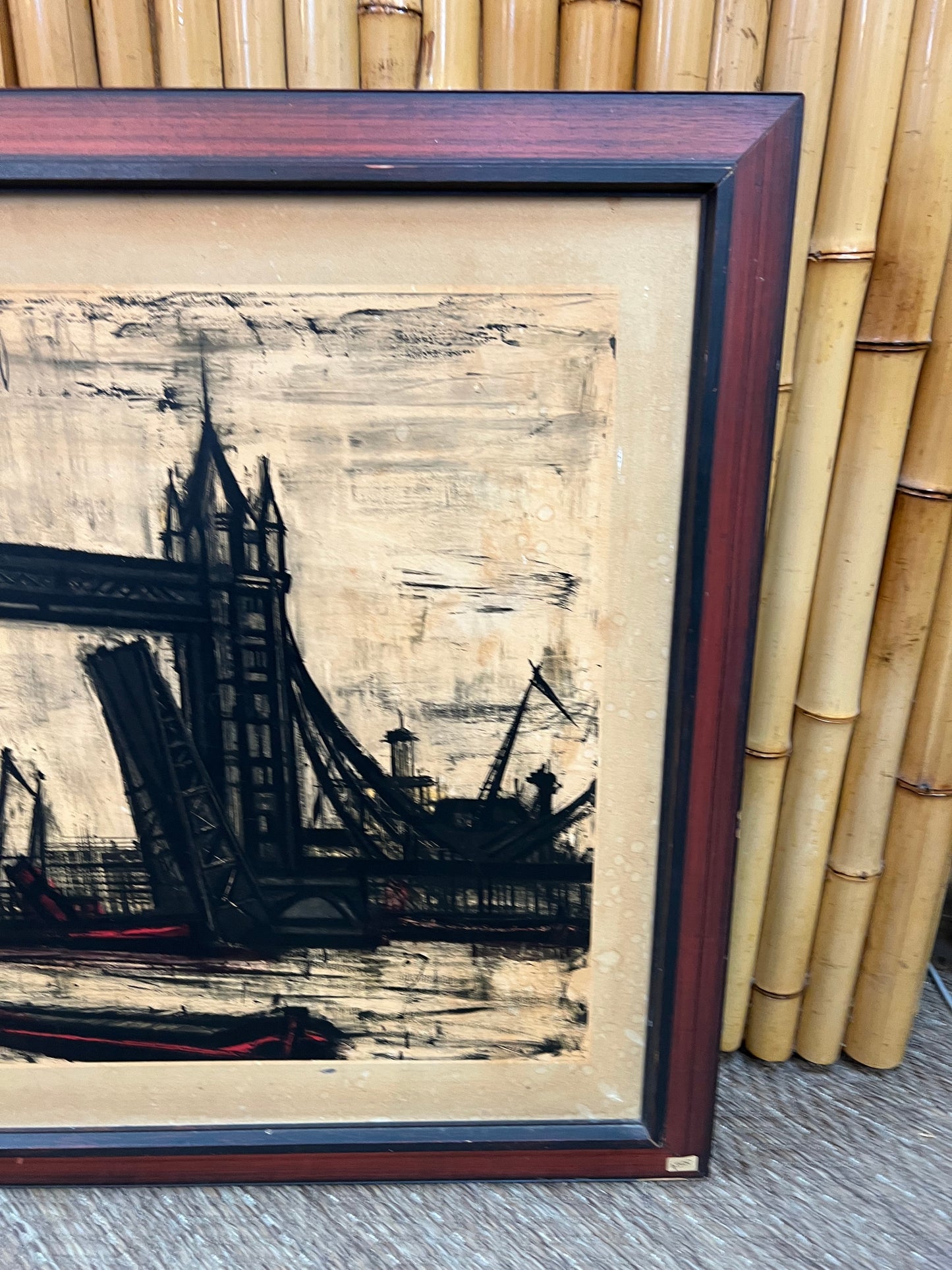 Bernard Buffet “Tower Bridge, London” Offset Lithograph | Framed Vintage Artwork