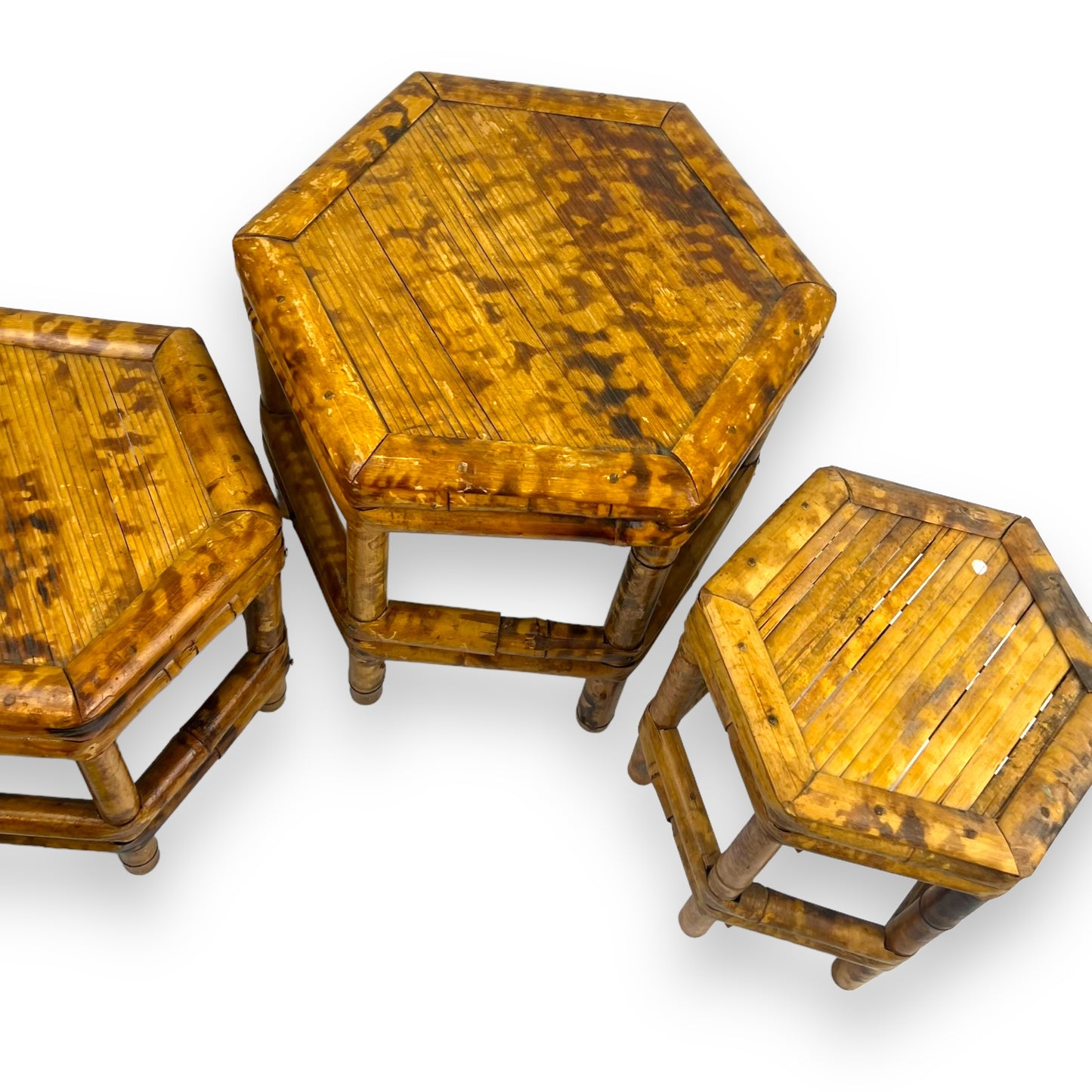 Hexagon Plant Stand Set x3 Tortoiseshell Cane