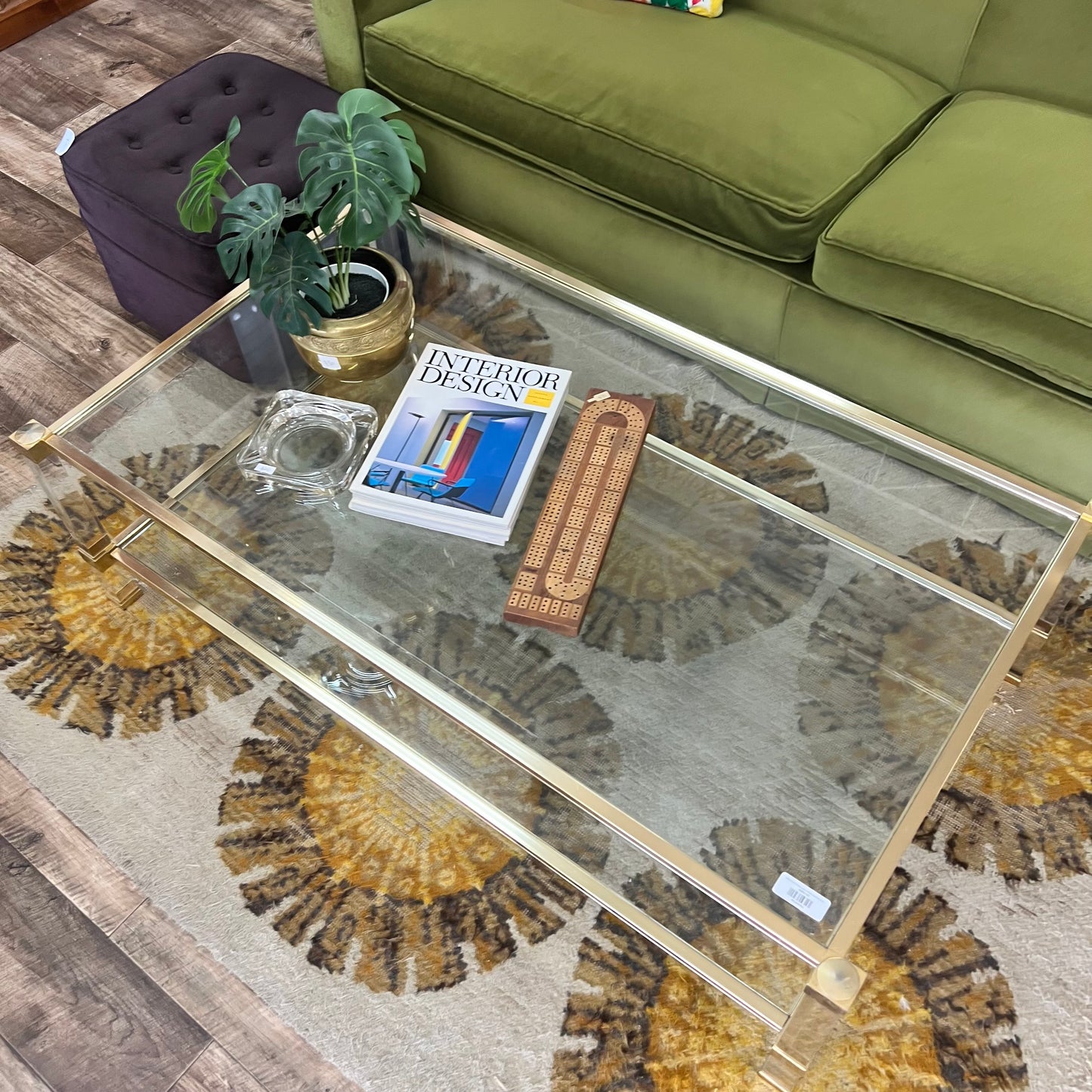 Pierre Vandel Paris Lucite & Brass Two-Tier Coffee Table