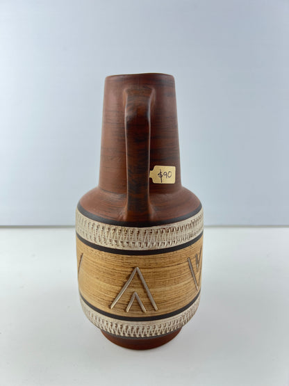 West German Pottery Vase – Brown Patterned with Handle 347/20