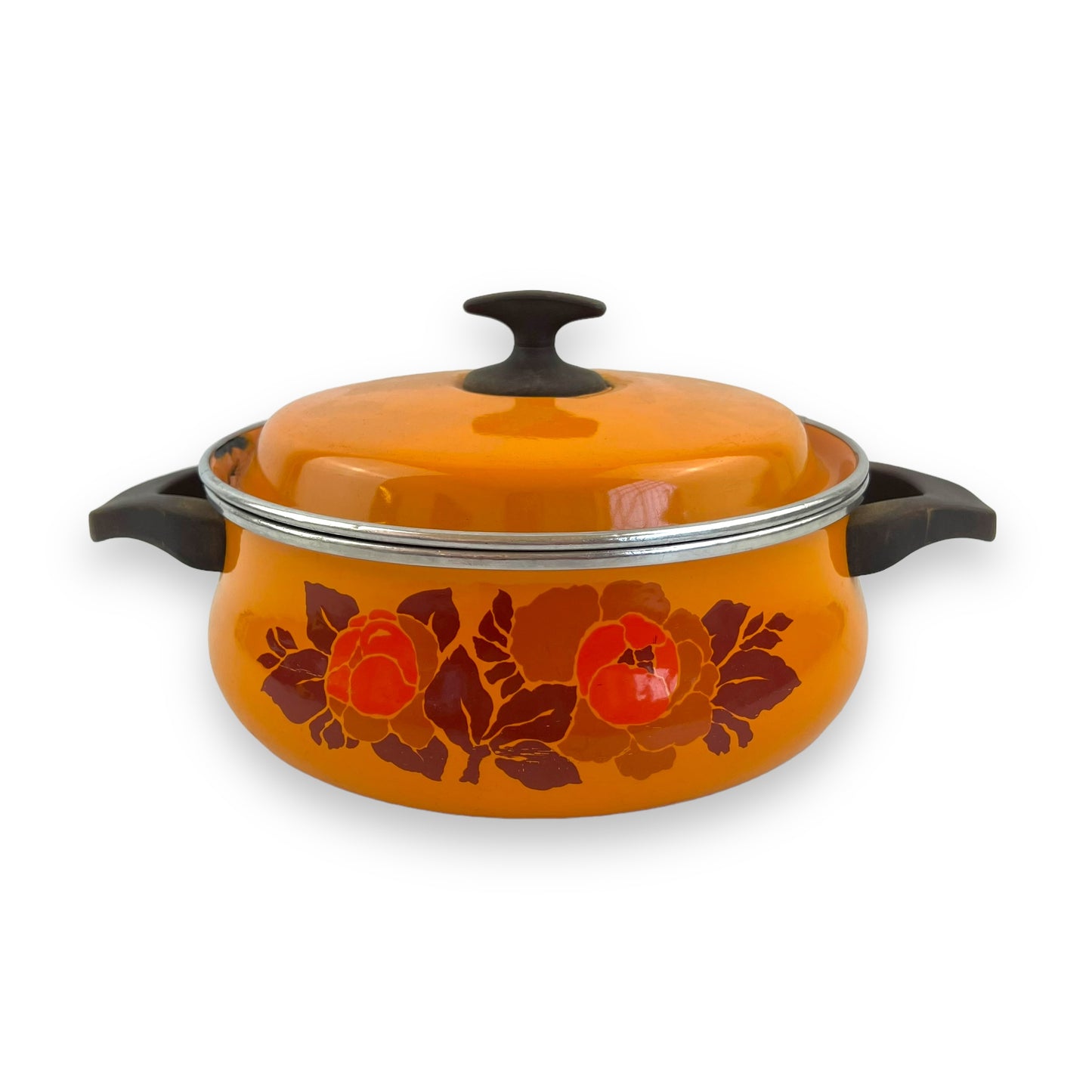 Orange Flower Enamel Large Cooking Pot with Lid