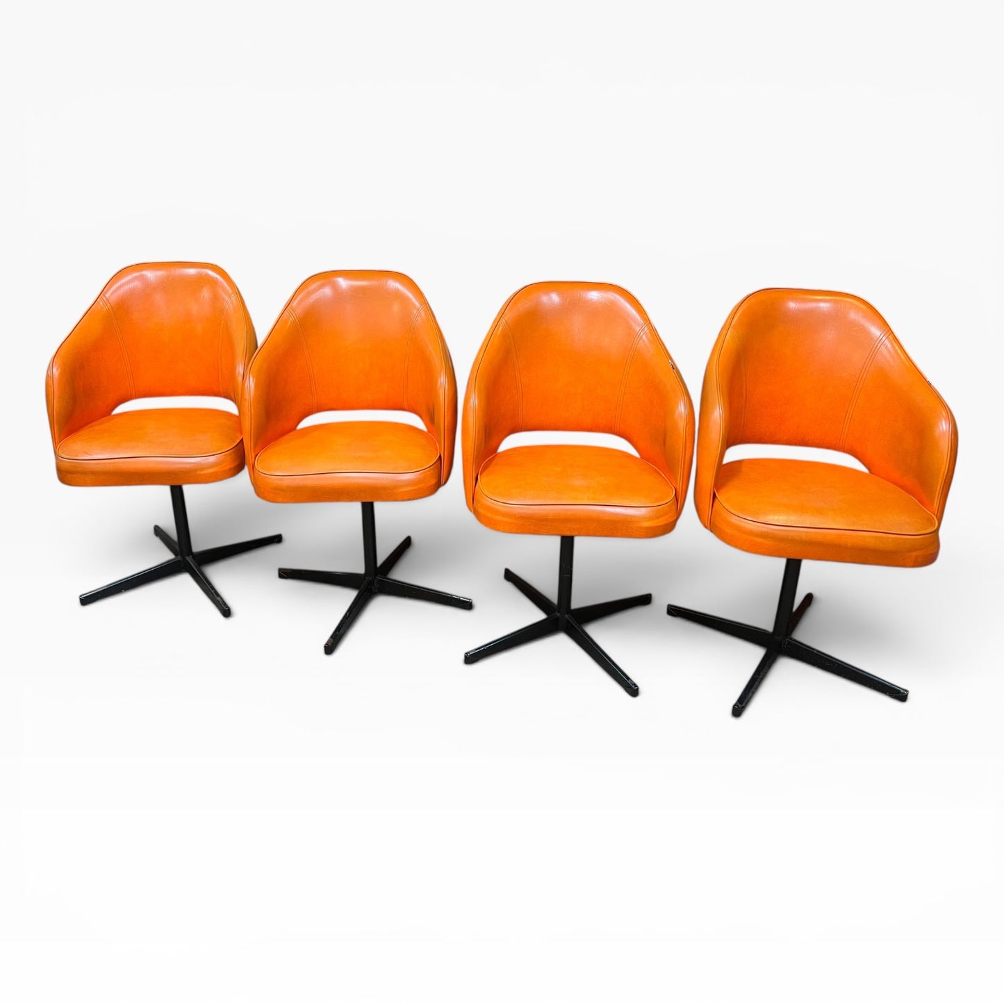 Set of 4 Retro Orange Swivel Dining Chairs