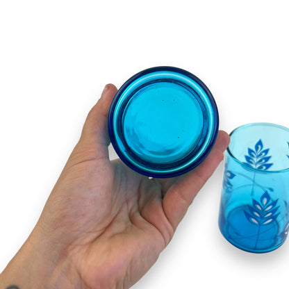 Libbey Blue Leaf Pattern Glass Set of 2