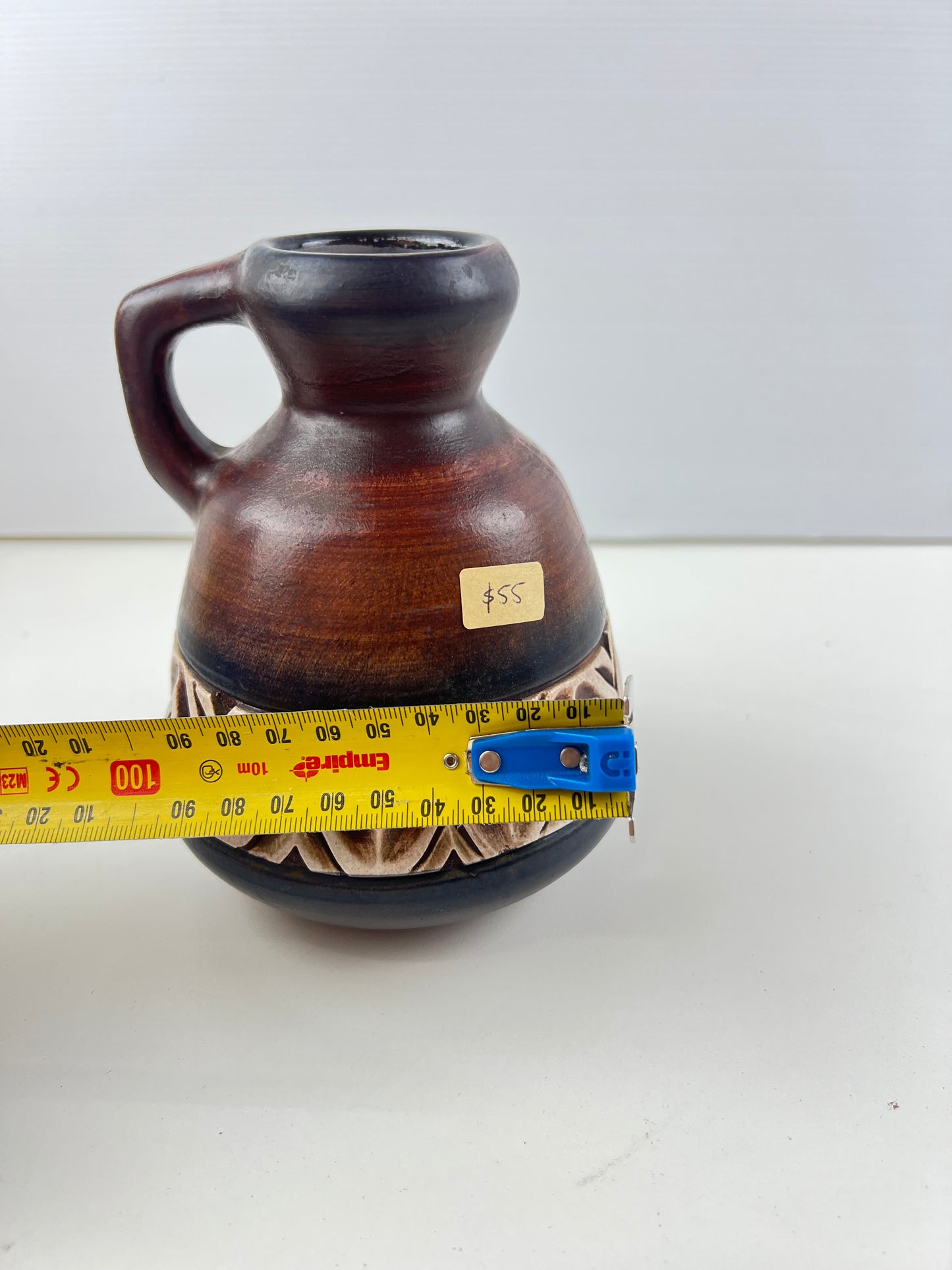 Beit Hayotser Israel Pottery Vase – Brown & Cream Handled Vase