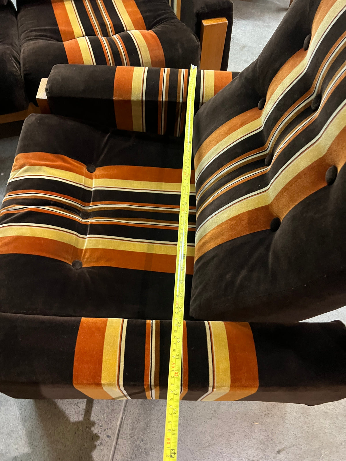 #2 Danish Deluxe Armchair – Original Brown, Orange & Gold Striped Upholstery