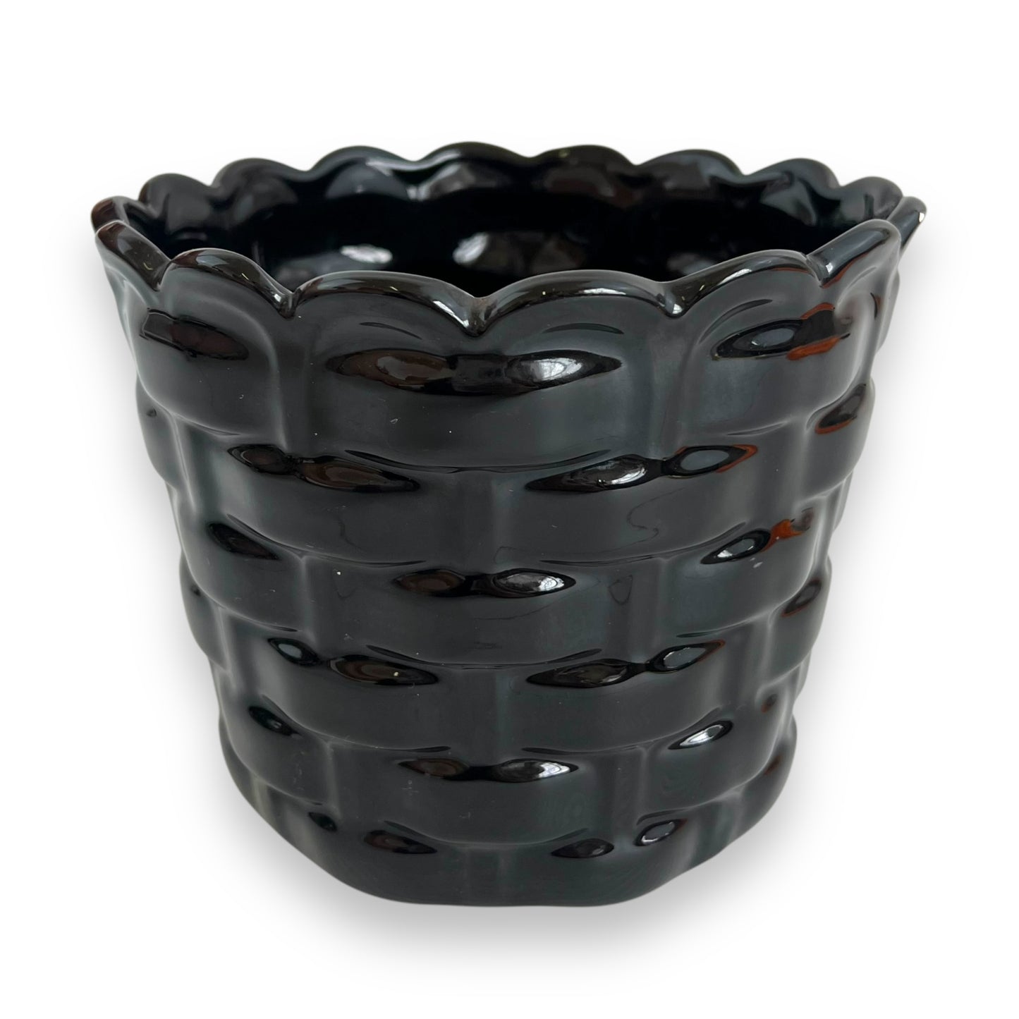 Black Basket Weave Ceramic Plant Pot - Made in Taiwan