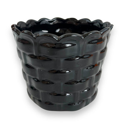 Black Basket Weave Ceramic Plant Pot - Made in Taiwan