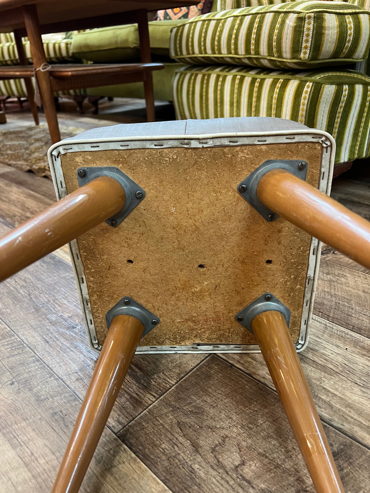Grey Square Mid Century Footstool with Removable Legs