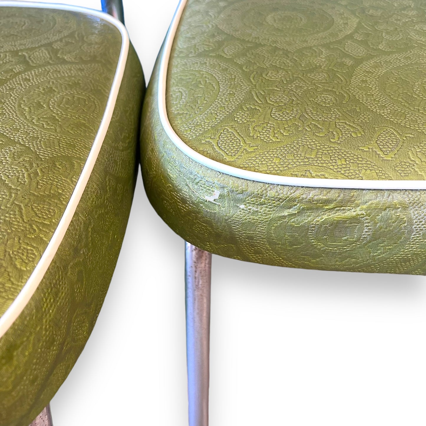 Set of 4 Vintage Green Vinyl Dining Chairs with Chrome Legs