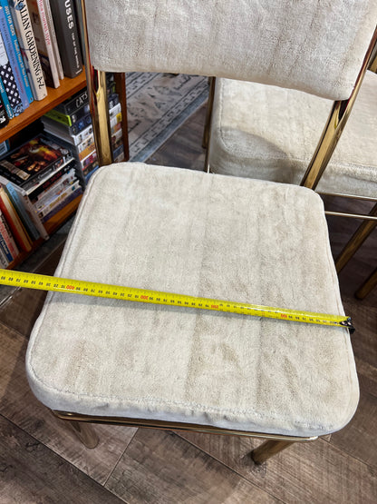 Brass & Smoked Glass Dining Table with 6 Chairs cream upholstery