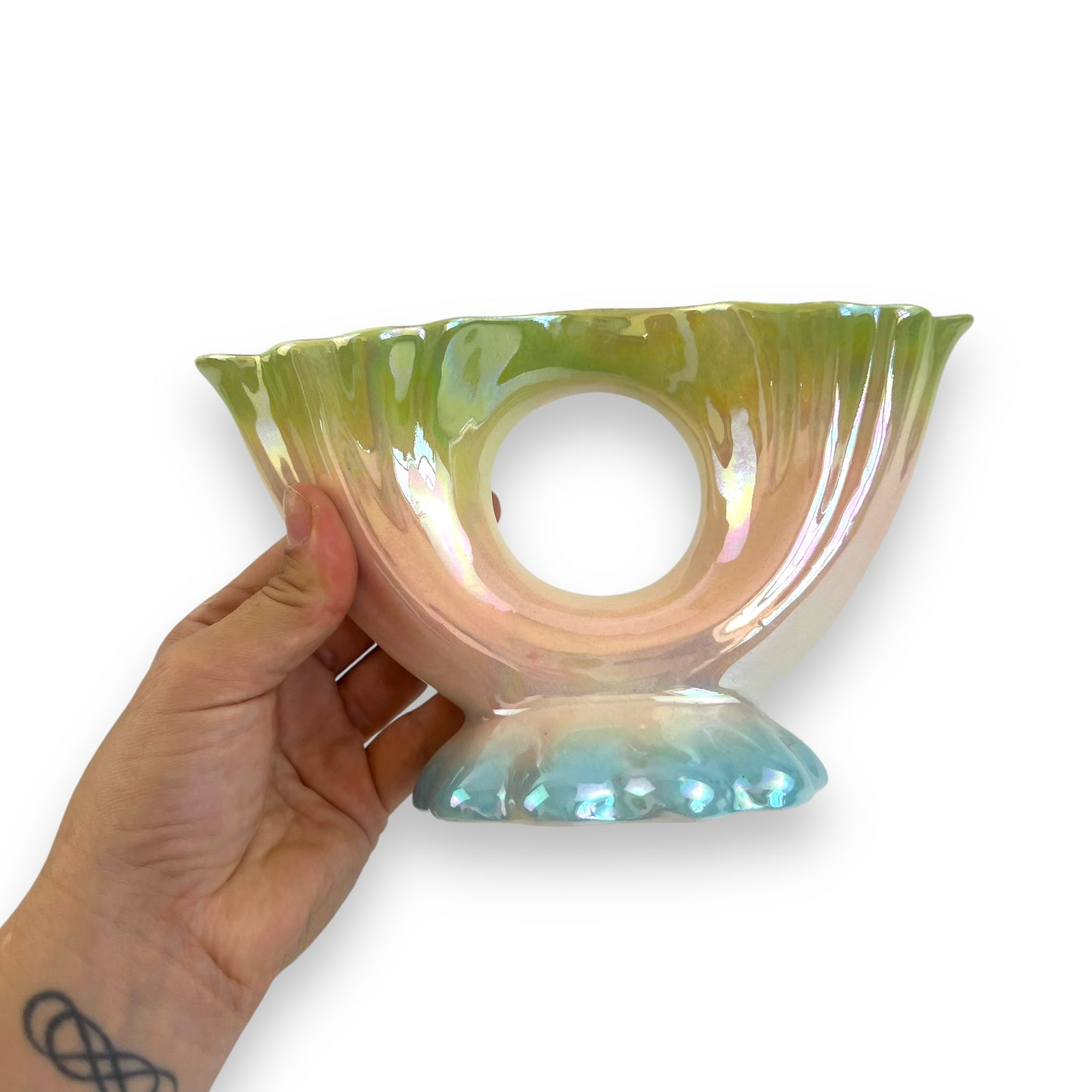 Lustreware Centerpiece Vase, Iridescent Pastel Ceramic