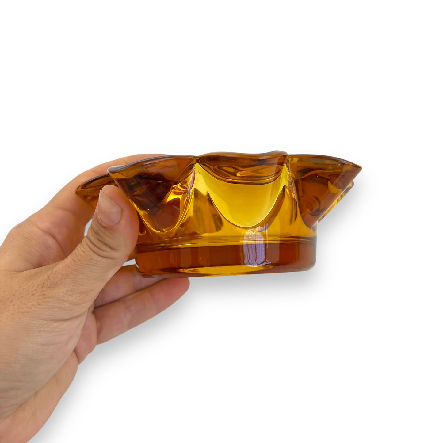 Amber Glass Ashtray or Trinket Dish – Crimped Edge – Mid-Century