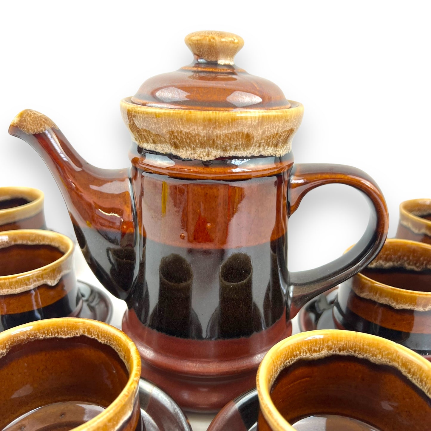 Brown Ceramic Tea Set: Teapot, 6 cups & 6 saucers