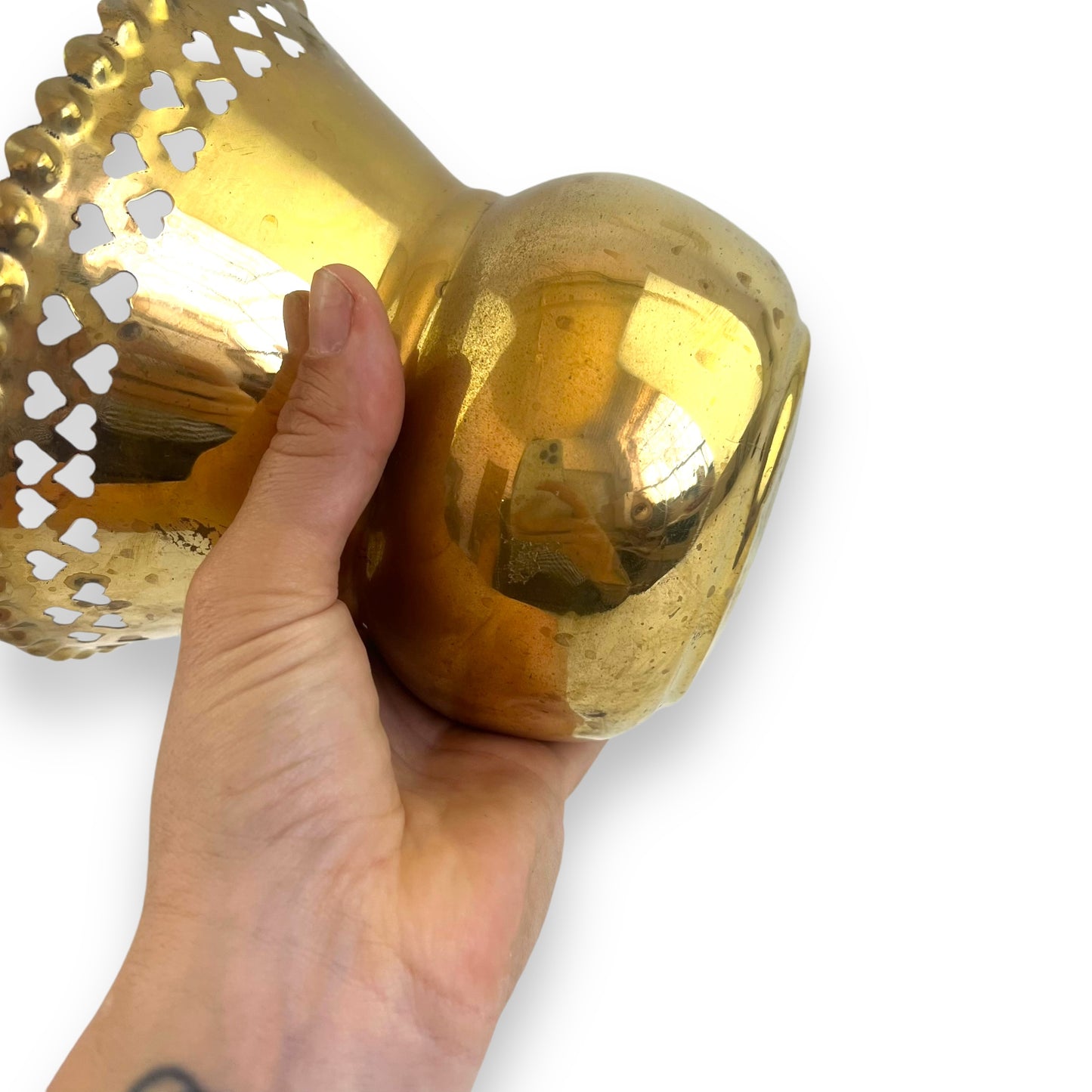 Brass Plant Pot with Heart Cutout Design