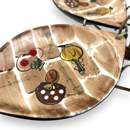 Leaf shape Serving dish Set – Hand-Painted mushroom pattern & Metal carry Stand