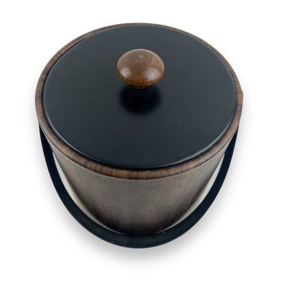 Irvinware USA Made MCM Faux Plastic Vinyl Wood Grain Lidded Ice Bucket