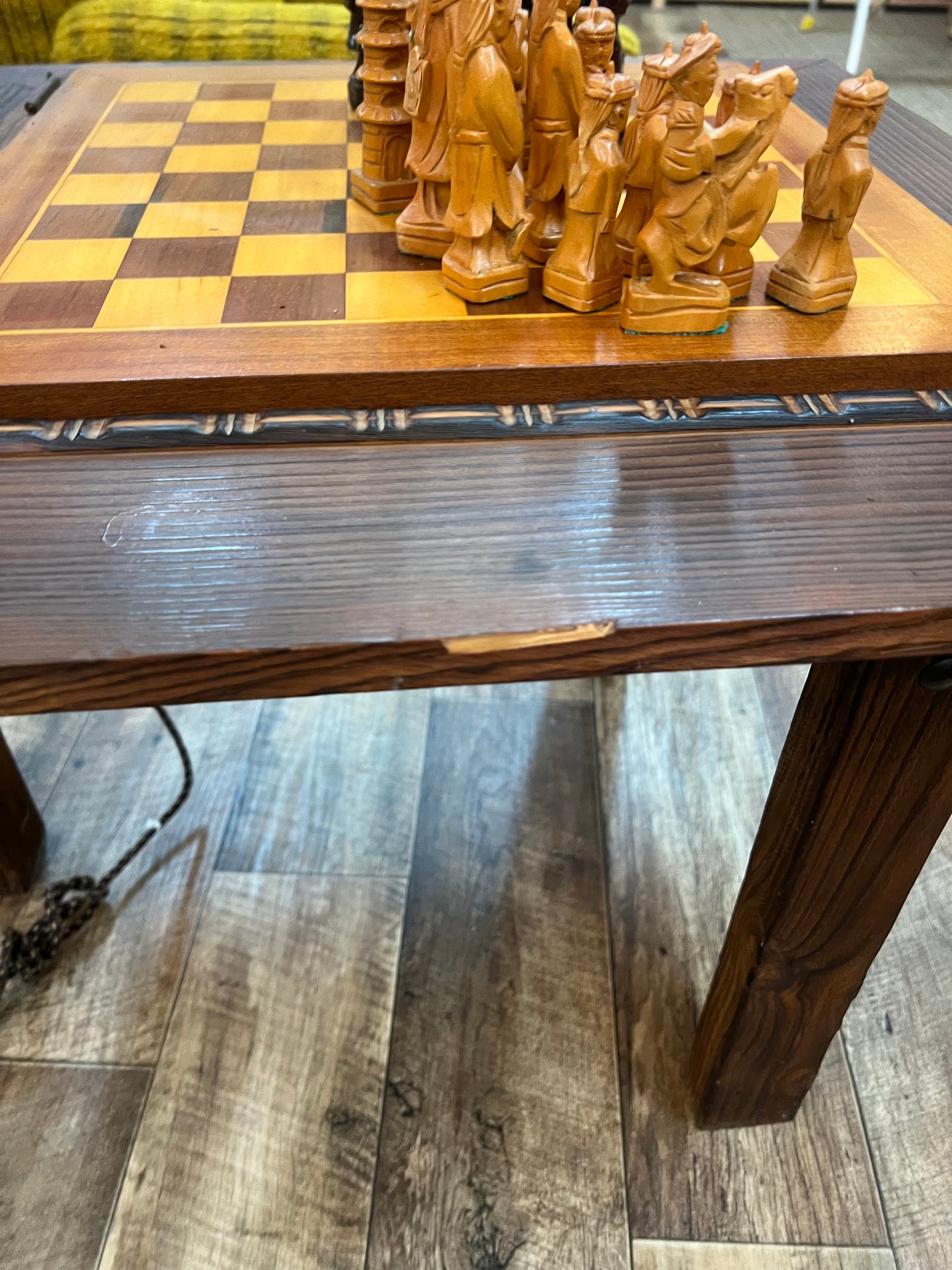 Timber Chess / Games Coffee Table with Hidden Storage Compartment & Lamp