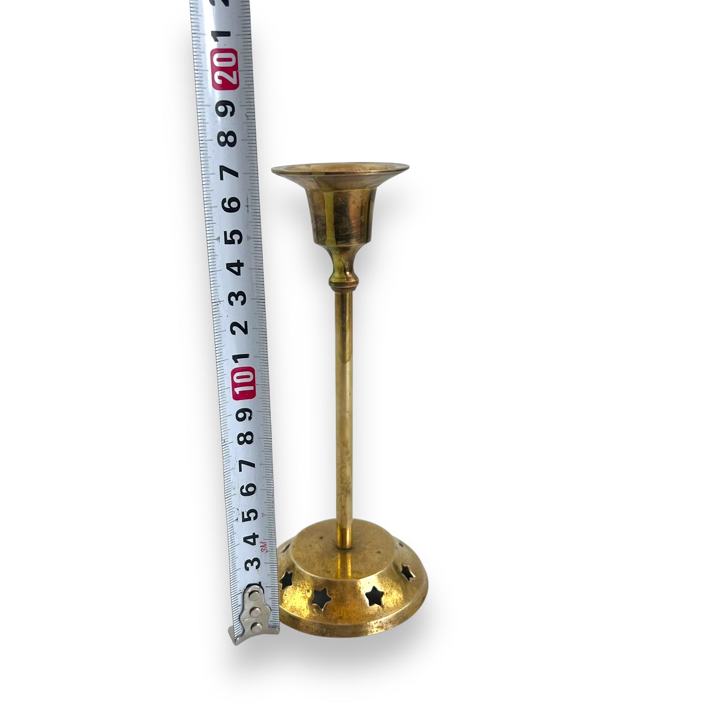 Brass Candlestick Holder with star cut outs around base