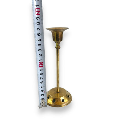 Brass Candlestick Holder with star cut outs around base