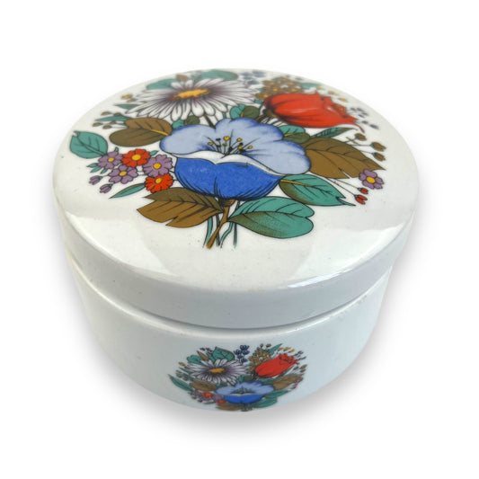 Colourful flower round trinket storage box