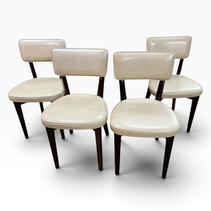 Set of 4 Dining Chairs – Cream Vinyl & Rosewood-Toned Timber