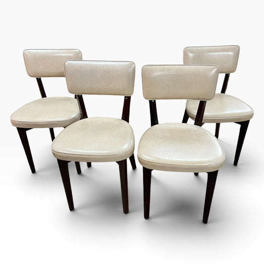 Set of 4 Dining Chairs – Cream Vinyl & Rosewood-Toned Timber