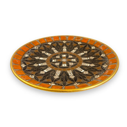 Mosaic Stone Plate | Geometric Tile Design in Orange and Brown