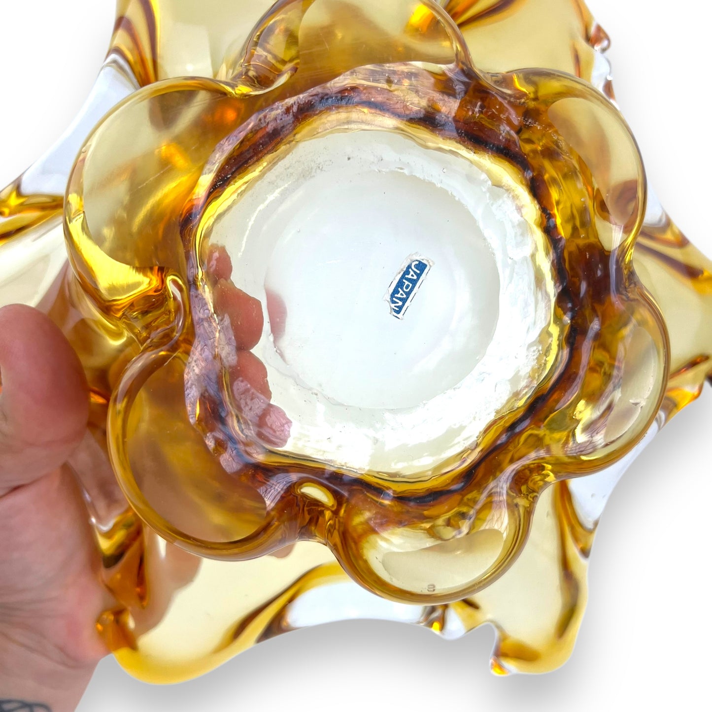 Amberina Honey Yellow 6 Point Glass Dish – Mid Century Art Glass (Made in Japan)