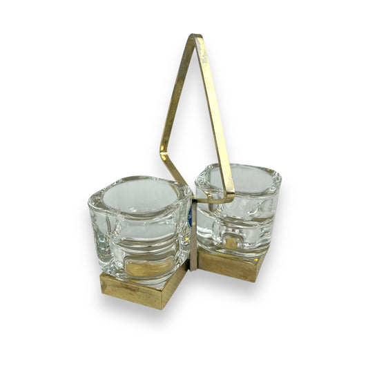 Clear glass Salt & Pepper Holder with Brass Handle - Made in Italy