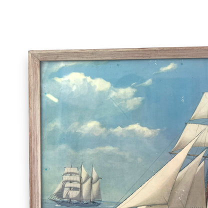 Nautical Boat Print in White Frame by Laurence Dunn – Deep Sea Windjammer & Mercator Sailing Ships
