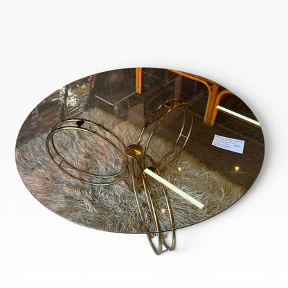 Hollywood Regency Brass & Smoked Glass Coffee Table – Sculptural Triple Ring Base, c.1970s