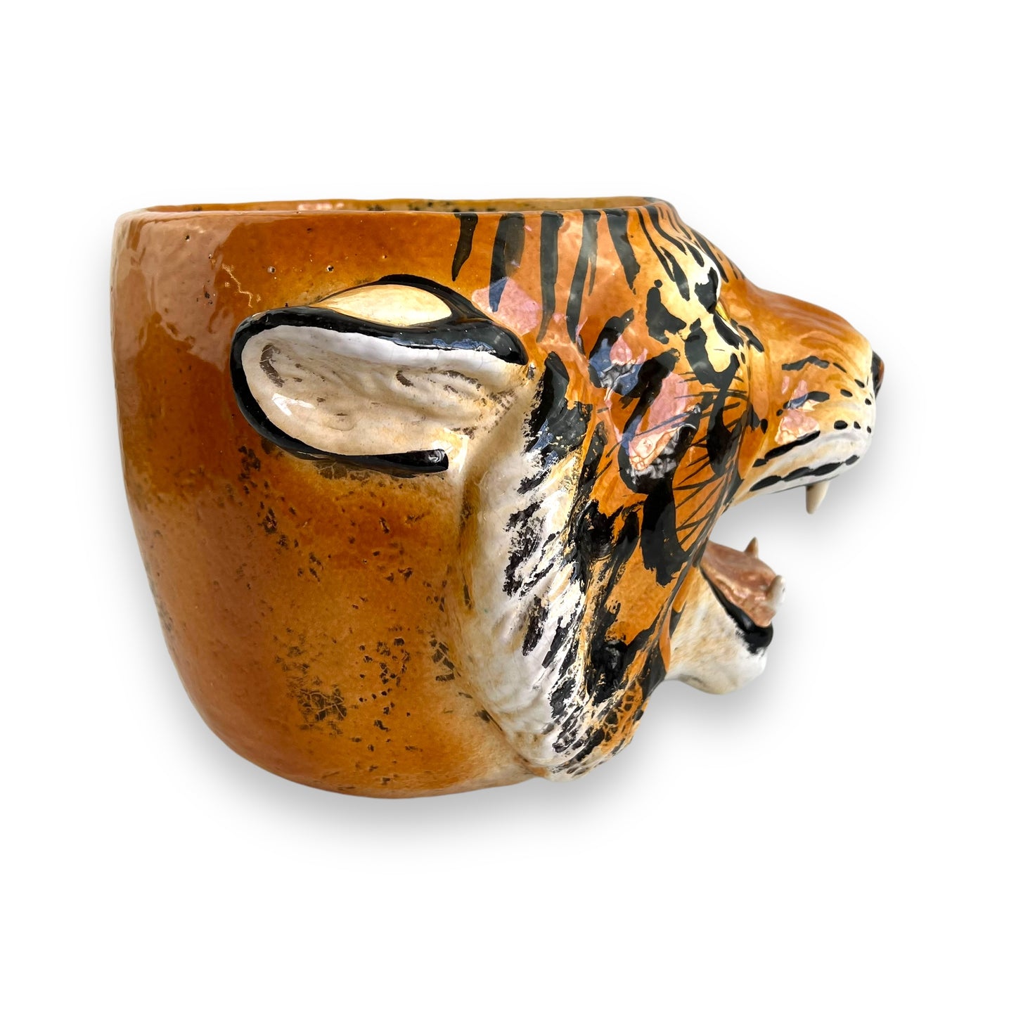 Large Italian Tiger Head Ceramic Planter