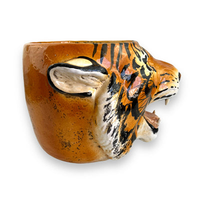 Large Italian Tiger Head Ceramic Planter
