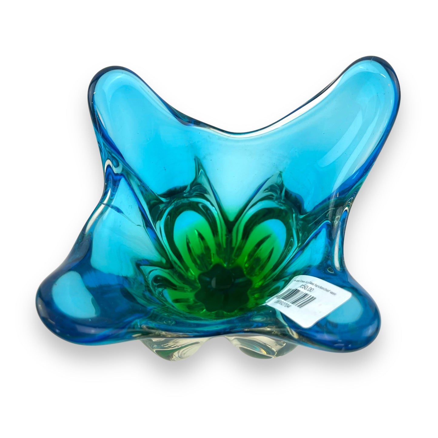 Blue and Green Art Glass handkerchief vase