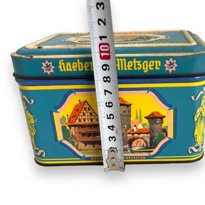 Vintage tin can Haeberlein Butcher Nuremberg gingerbread turquoise