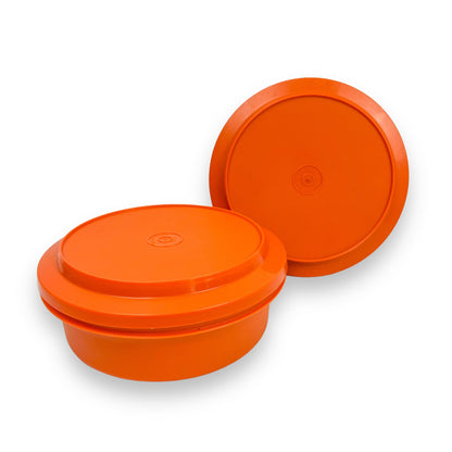Orange Tupperware round food storage container set of 2- Made in Australia