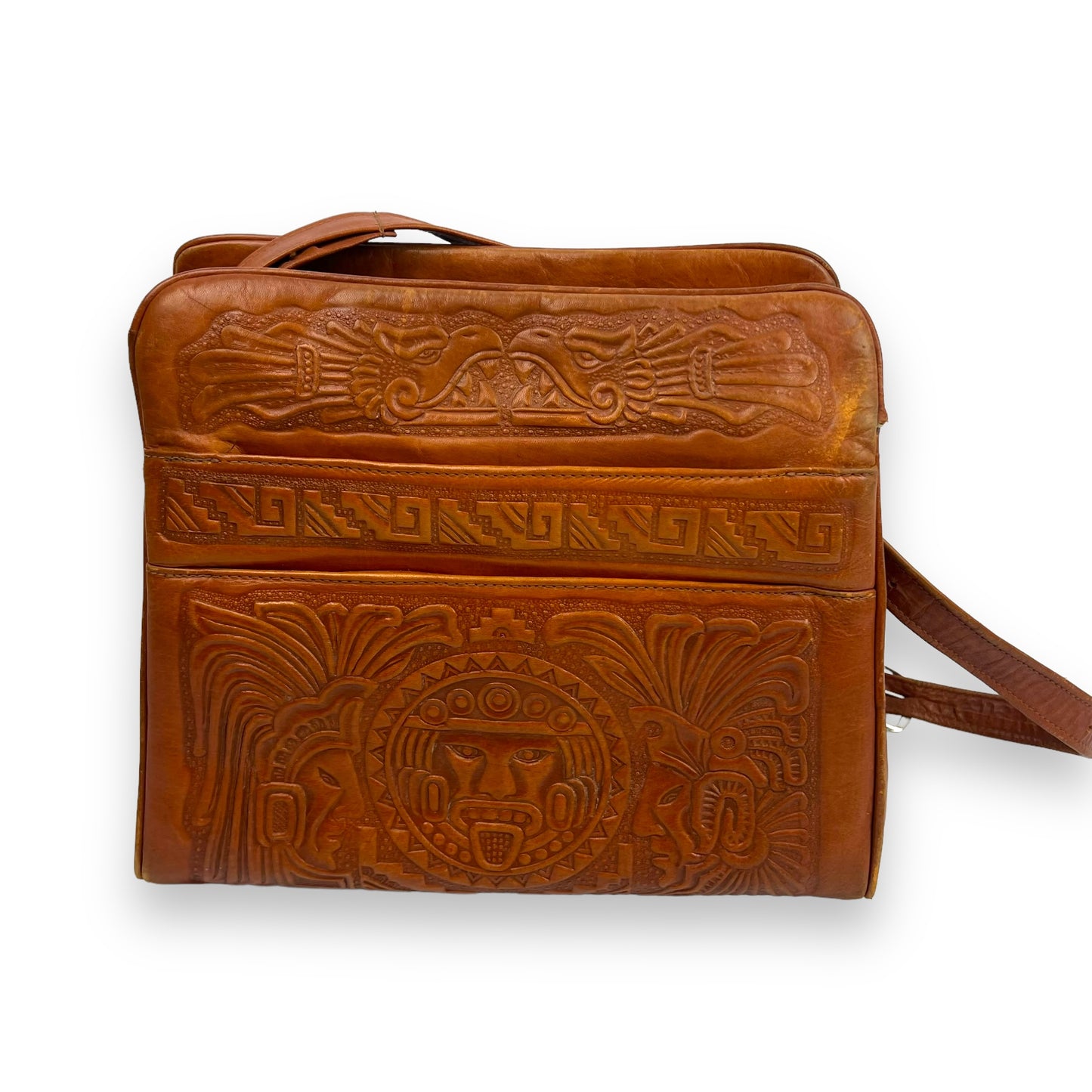Brown Mexican Leather Bag Hand Tooled With Strap