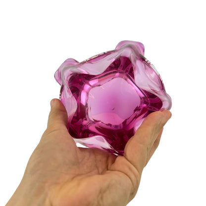 Pink and clear art glass dish
