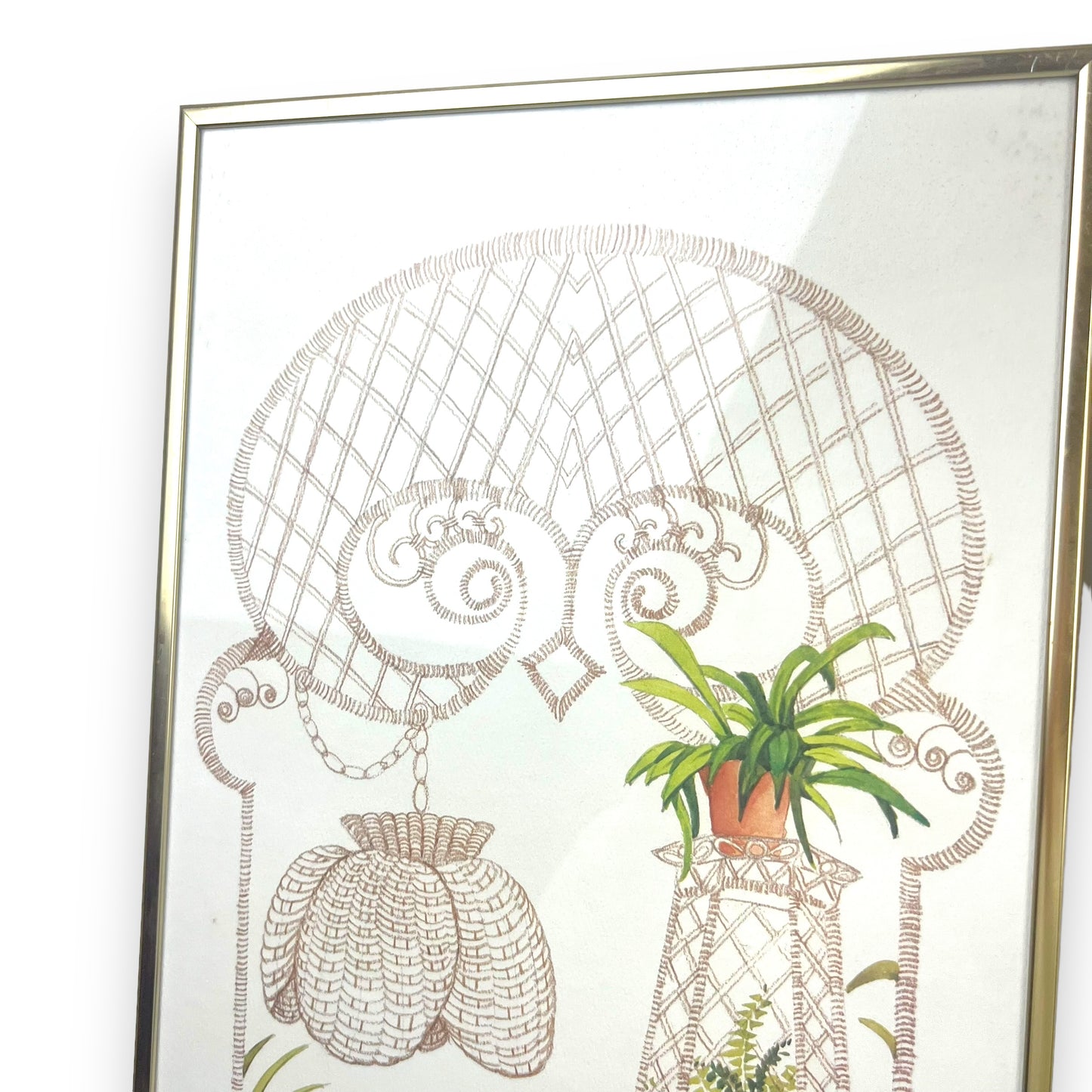 Butterfly Wicker Garden Prints x2 in brass frame