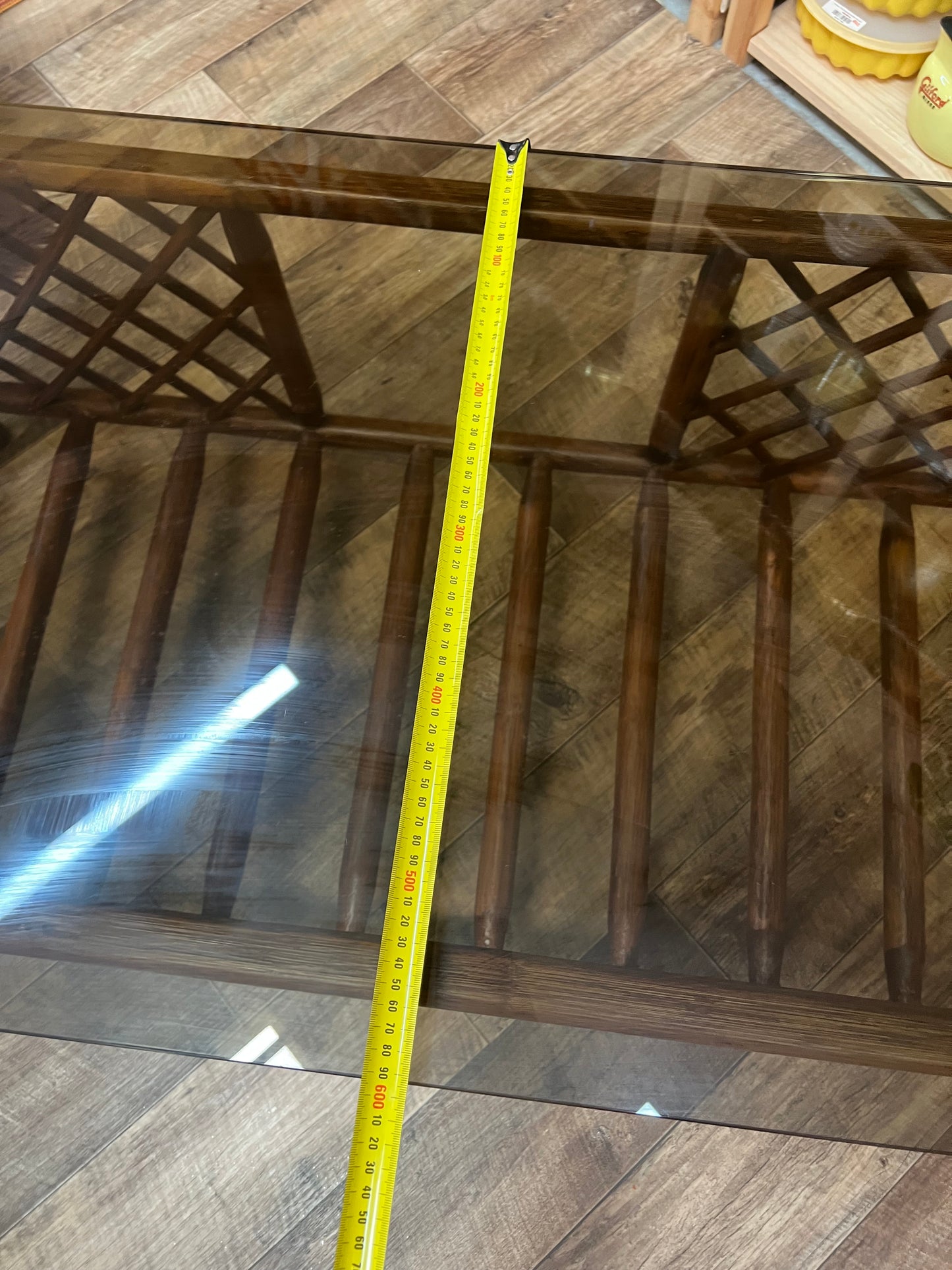 Brown Rattan/Cane Coffee Table with Smoked Glass Top