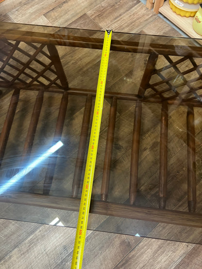 Brown Rattan/Cane Coffee Table with Smoked Glass Top