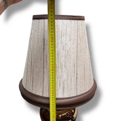 Pair of 1970s Brown Glazed Ceramic Table Lamps with Original Fabric Shades