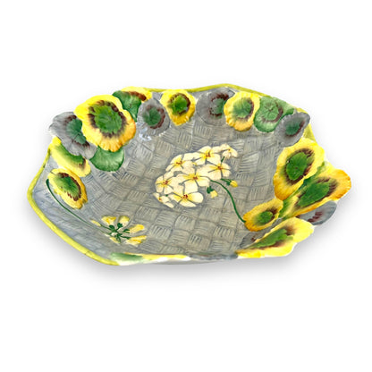 “Gera” Hand Painted Royal Winton England Basket weave Yellow flower ceramic bowl