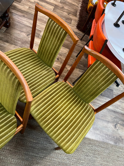 Set of 6 Vintage Burgess Dining Chairs | Mid Century Timber & Green Velvet