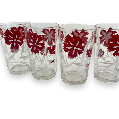 Red and white flower glass set of 6