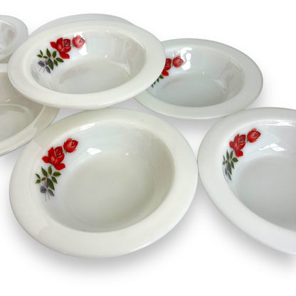 Pyrex “June Rose” Milk Glass Dessert Bowls - Set of 7