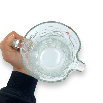 Pressed flower pattern clear glass pitcher
