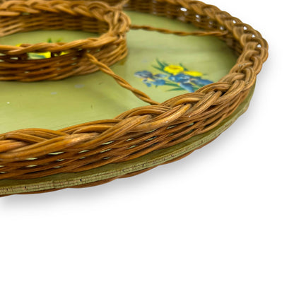Green cane sectioned basket round tray